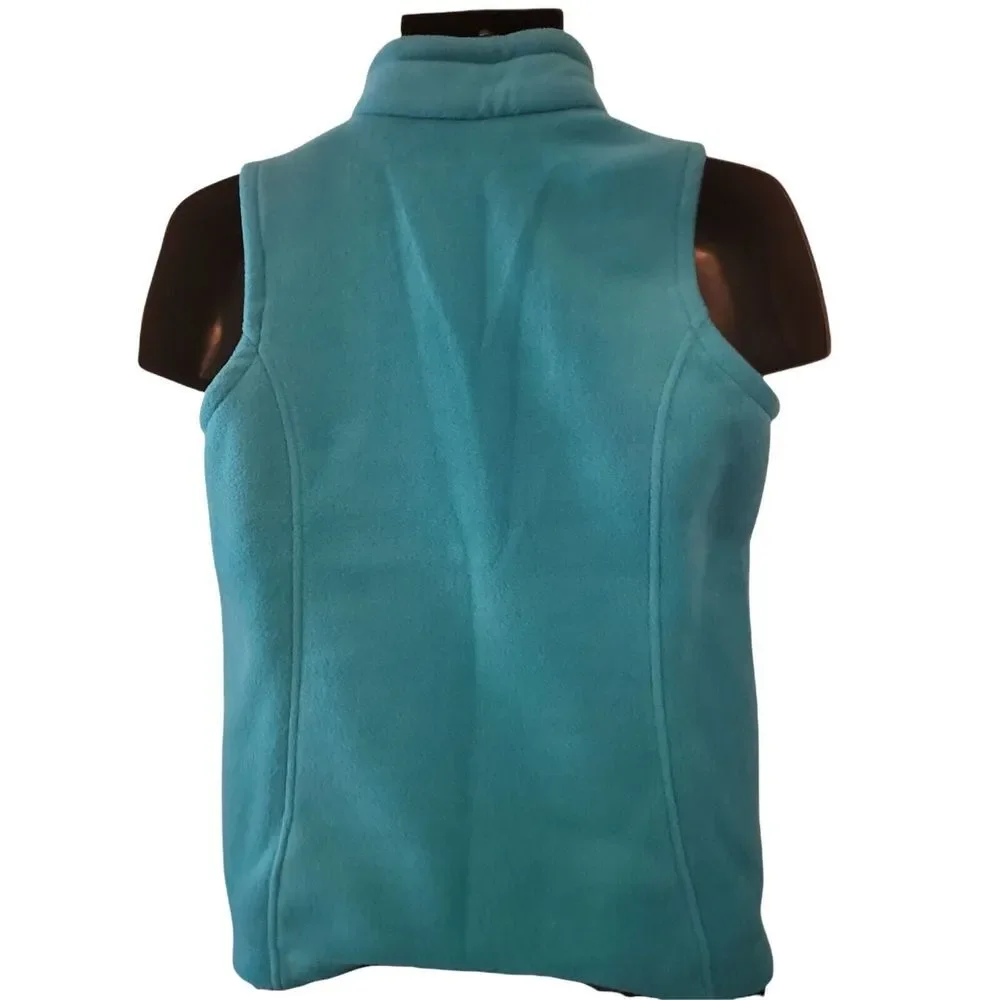 Columbia Fleece Vest Youth Sz L Aqua Blue Sleeveless Full‎ Zip Everyday Winter